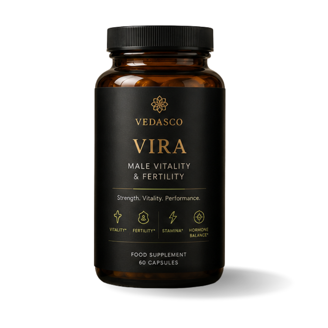 VEDASCO® VIRA — Male Vitality capsules in amber glass bottle